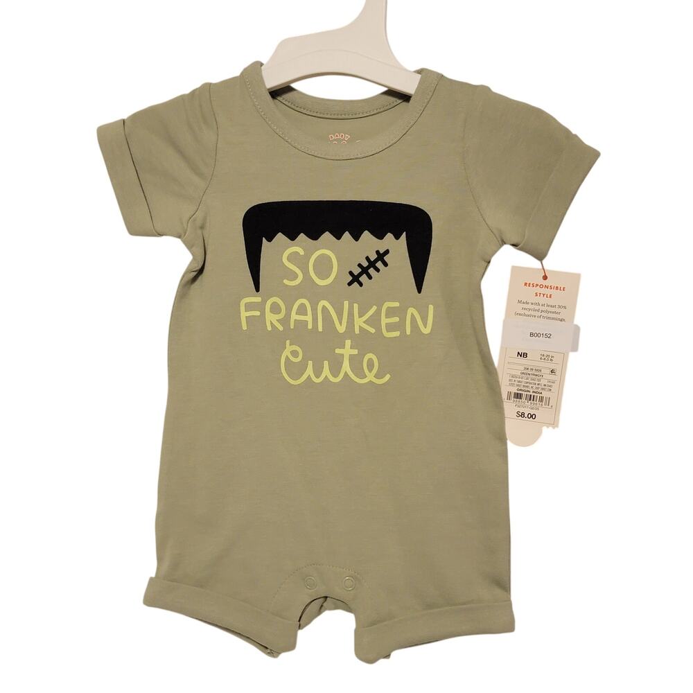 Cat & Jack Baby Halloween So Franken Cute Short-Sleeve Romper Green Sz NB